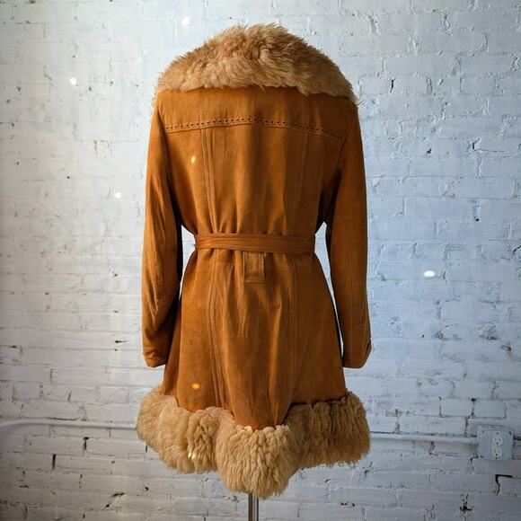 Vintage Orange Suede Penny Lane Jacket Leather Trench Coat Faux Fur Coat Large - Picture 4 of 12